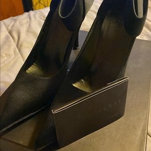 SOLD GUCCI Satin Heels with Bamboo Zipper